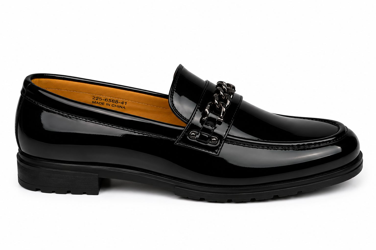 Mens Premium Patent Leather Chain Loafers